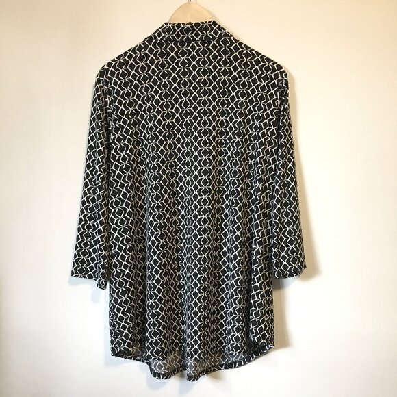 Jones New York B&W Live Wire Pattern Stretchy Dress Shirt - Picture 2 of 15